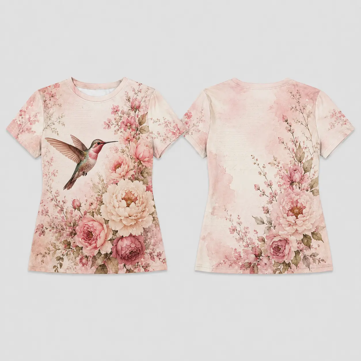 Women’s Floral Bird Graphic T-Shirt, All Over Print Short Sleeve Tee, Butterfly Hummingbird Cardinal Bluebird Sunflower Daisy Flower Top, Soft Casual Crew Neck Shirt for Women Teens, Spring Summer Vacation Brunch Weekend Outfit Gift
