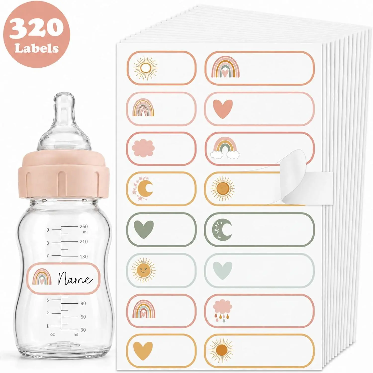 320 count  Labels  Bottle Labels ,Boho | Self Adhesive  Water Bottle Stickers for School Supplies, Self Laminating, School Name Stickers for Lunch Boxes