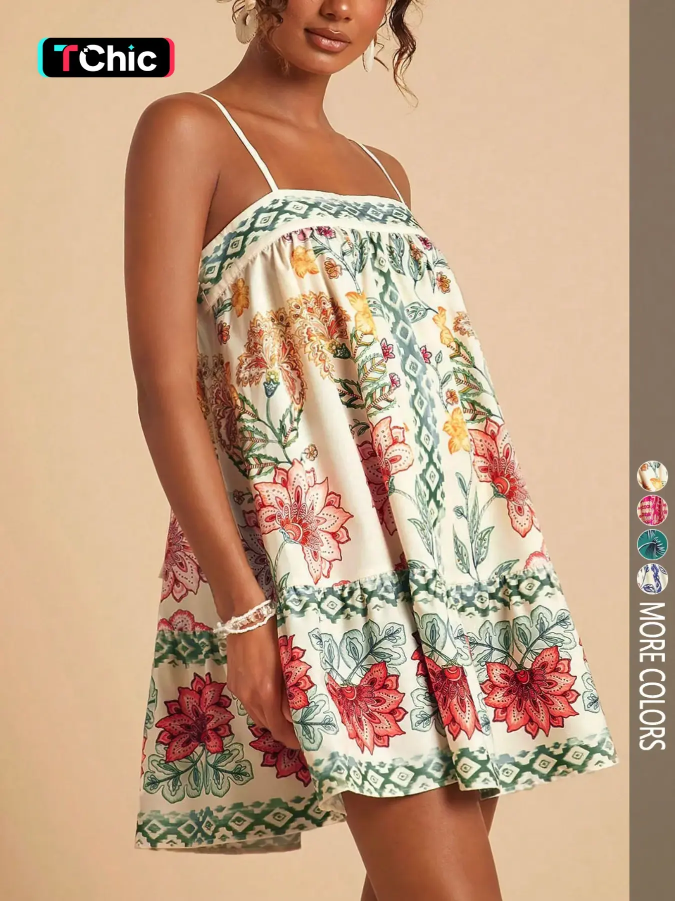 Women's casual vacation beach floral print sundress, seasonal holiday set, spring break set, party set, beach set, bohemian style dress