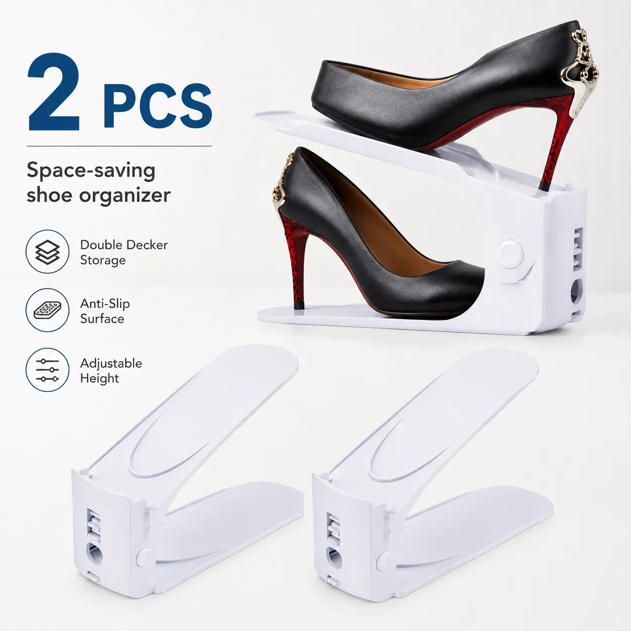 Shoe Slots Organizer, 4 Levels Adjustable Shoe Stacker for a Pair of Shoes, 50% Space Saver Double Layer Shoe Rack for Closet & Entryway,spicecabinet