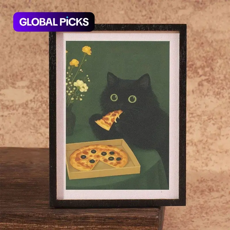 1PC Cute Cat Eating Pizza Magnetic Picture Frame Fridge Magnet, Mini Art Frame Magnets, Photo Magnets, Refrigerator Decorating Magnet, Creative Kitchen Refrigerator Decoration, Home Gift Decor, Cute Magnets For Fridge #GLOBAL PICKS