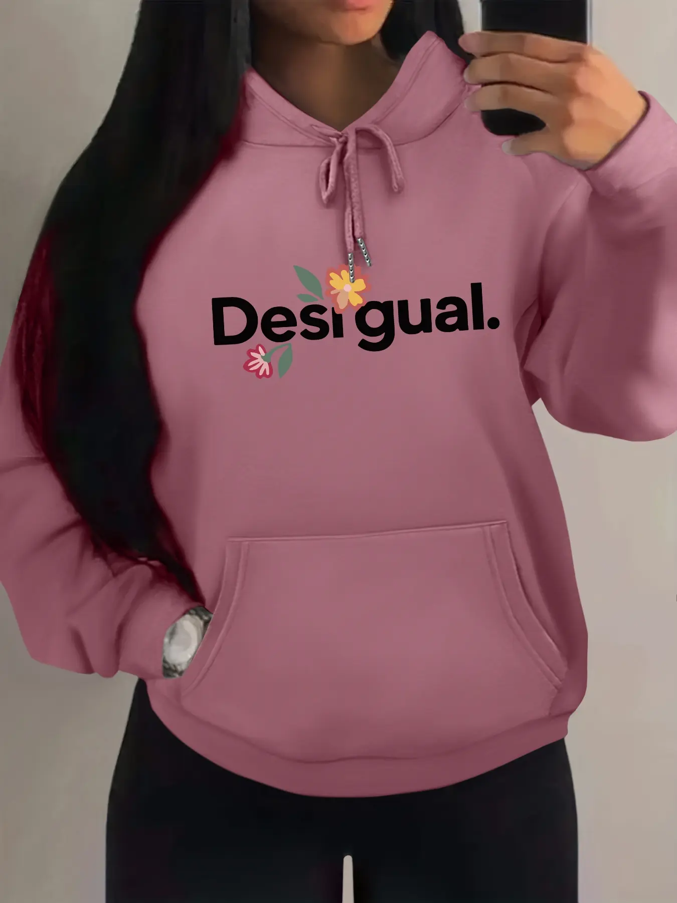 Desigual Letter Printing Hoodie, Kangaroo Pocket, Drawstring Comfort, Casual Streetwear, Unisex, All Seasons, Fitted Style