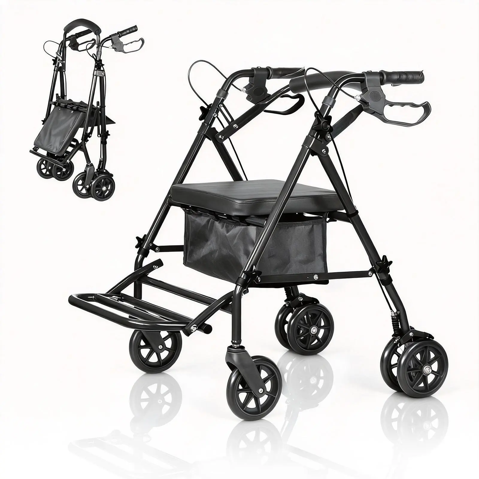 Lightweight Collapsible Wheelchair for Adults – 6" Wheels – Adjustable Height – Underseat Storage – 299lb Capacity – Comfortable Seat & Foot Pedal – Portable Mobility Aid