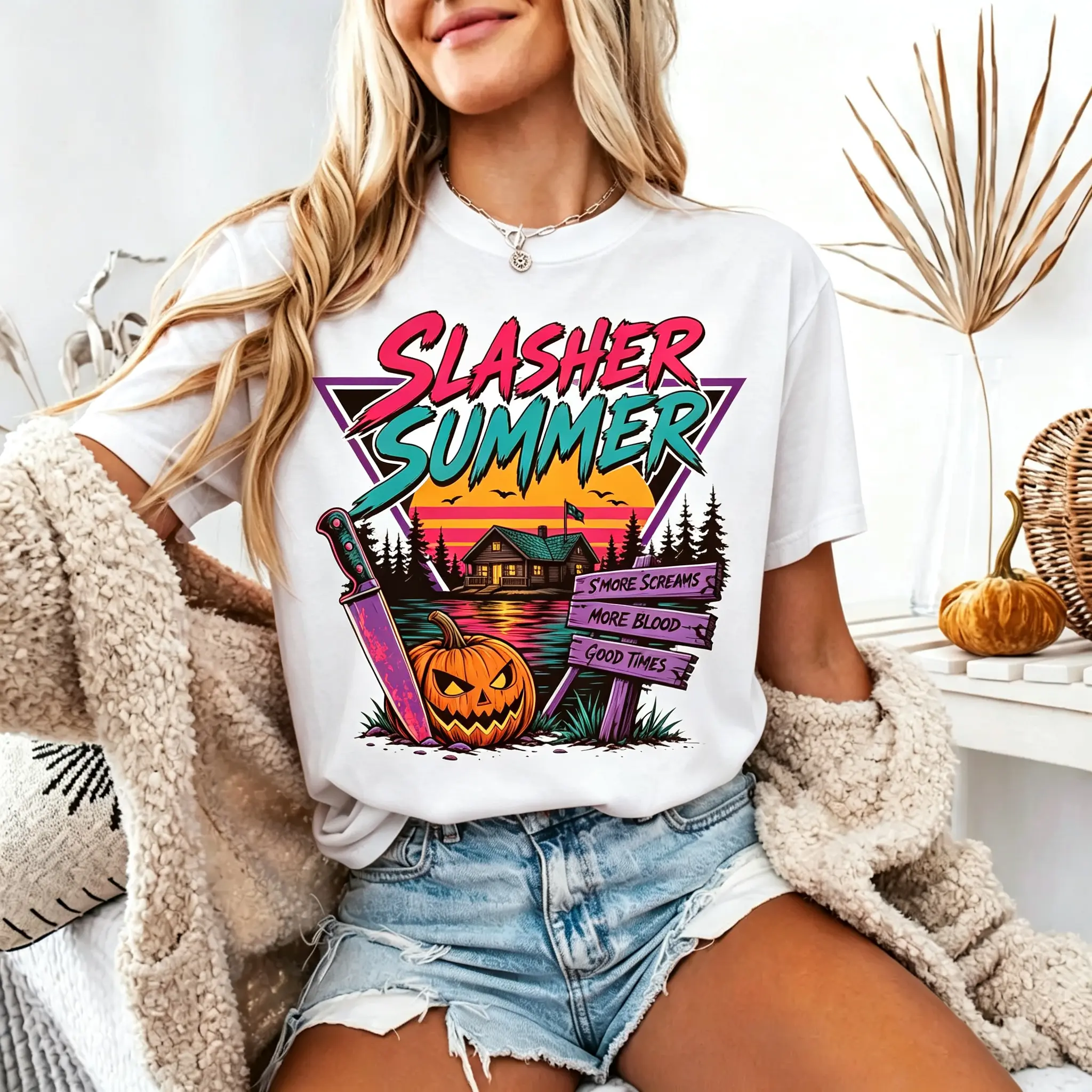 Slasher Shirt, Retro Horror Camp Tee, 80s Halloween, Summerween Shirt, Spooky Camp Tee, Vintage Slasher Aesthetic T-Shirt