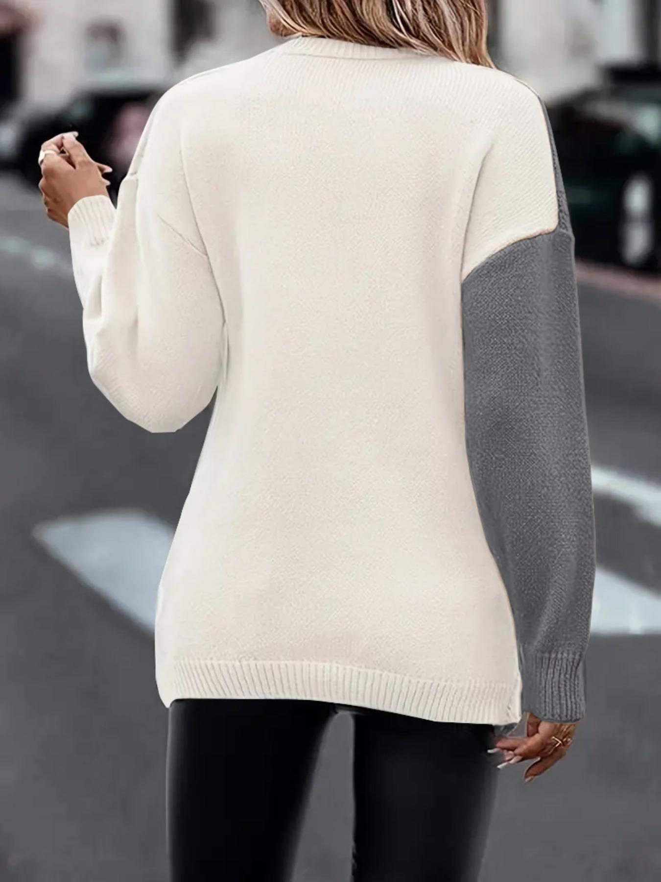 【Plus Size】 Colorblock Criss Cross Cable Knit Sweater, Women's Textured Drop Shoulder Jumper for Fall & Winter, Fashion Ladies' Knitwear for Daily Wear
