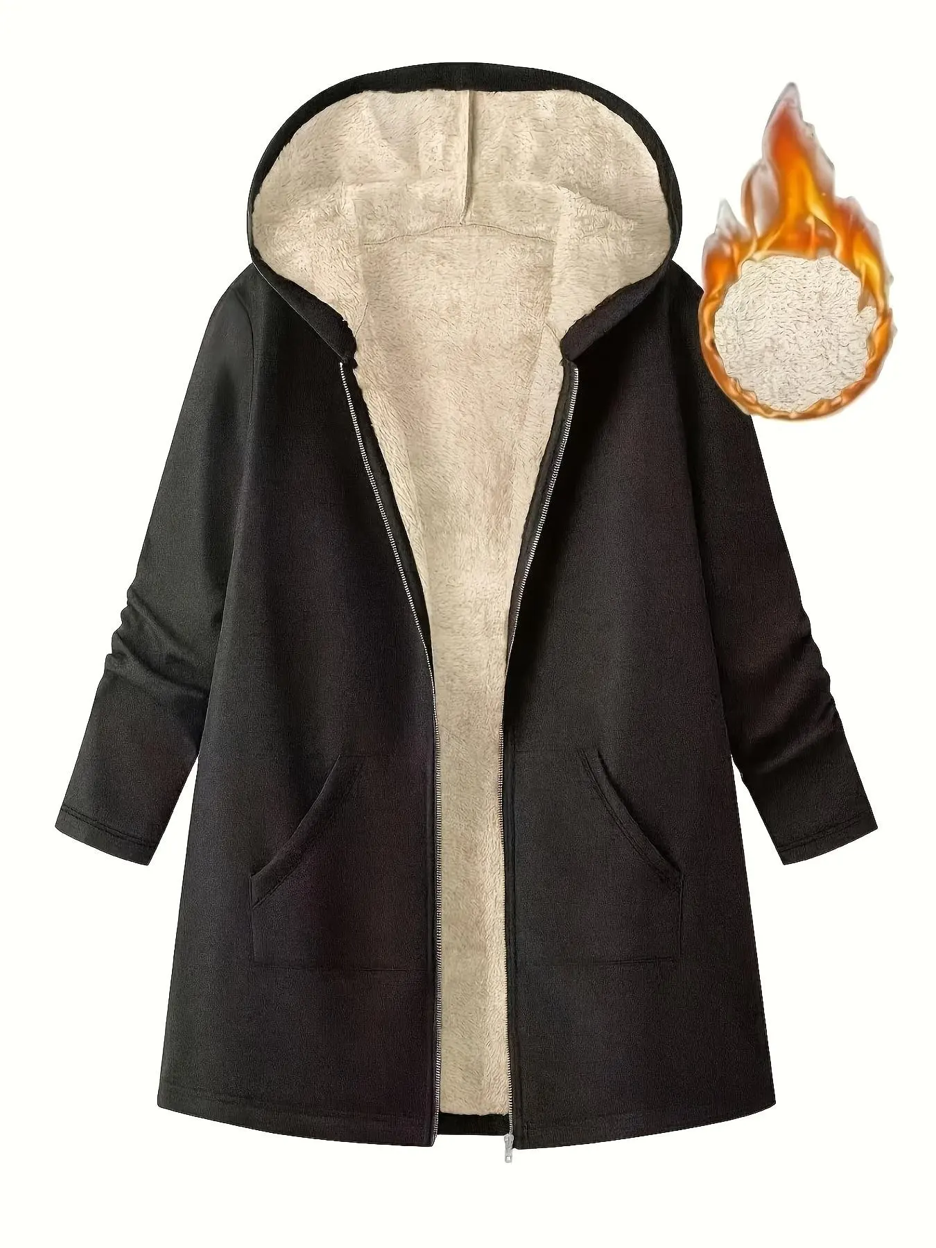 New Fashion Mid-Length Loose Fit Commuter Zipper Retro Warm Fleece Women's Jacket Coats, Stylish and Comfortable Outerwear for Daily Wear