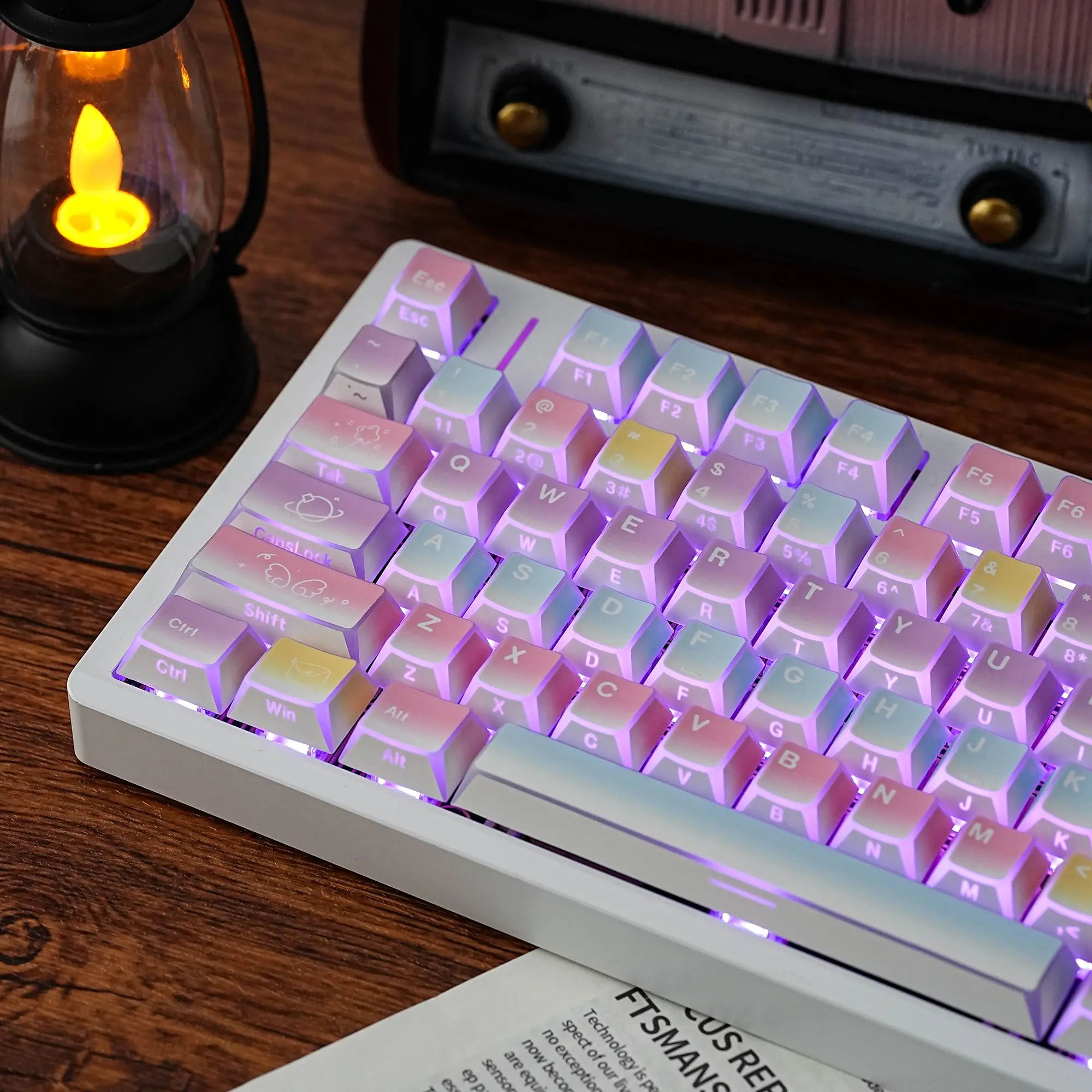 Pudding Keycaps 137-Key Side-Lighted LED Backlight Twilight-LAS Profile Reflective Edges 5-Sided Heat Transfer German English Uk Layout   For Mechanical Keyboard