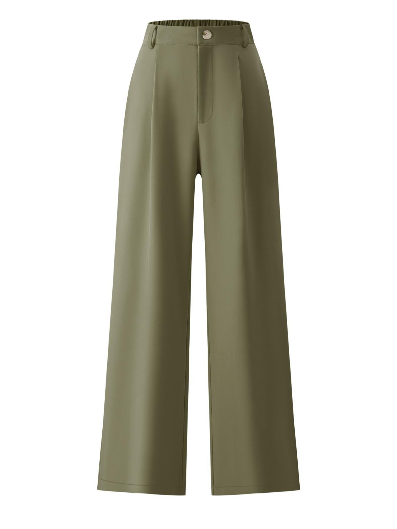 Women's Business Casual Plain Color Elastic Waist Button Fashion Trouser Pants, Fitted H-Type, All Seasons, Stylish and Comfortable