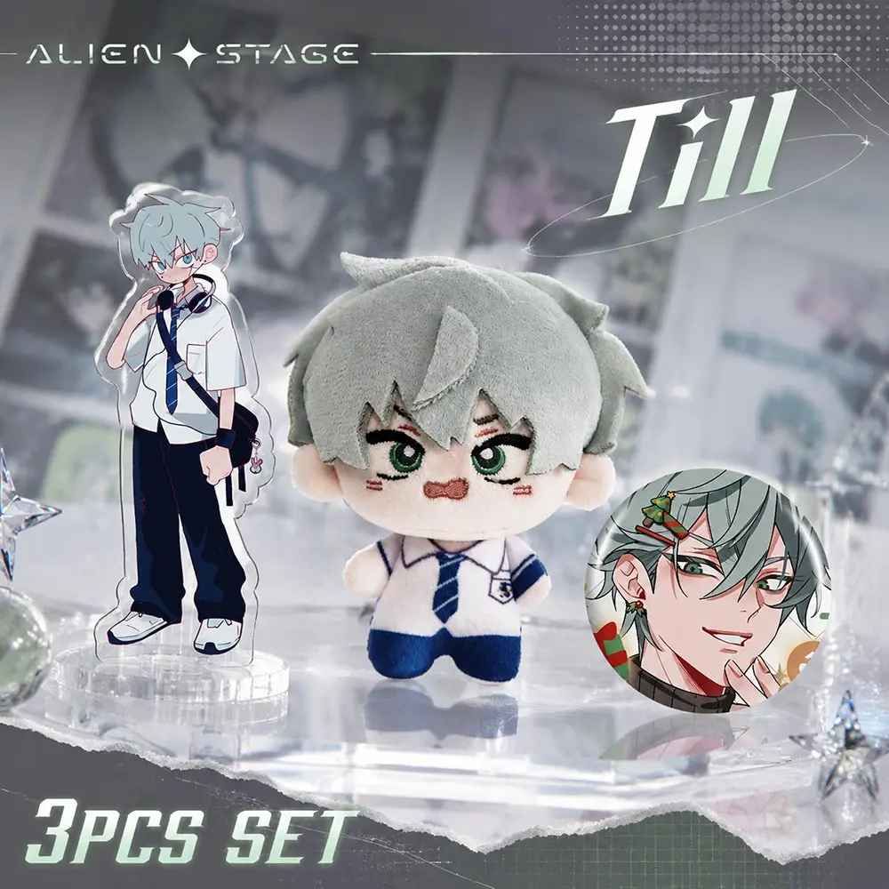 3-Piece Alien Stage Plush Set, 10cm Cute Collectible Anime Stuffed Toys, Includes Plushie, Badge, Stand, Soft Touch, Birthday Gift, Room Decor