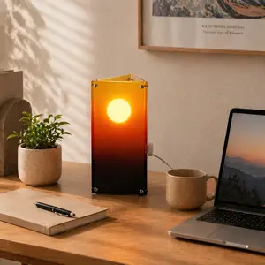 Sunrise Triangle Table Lamp - Interactive Sunset Mood Light with Manual Height-Adjustable "Sun"
