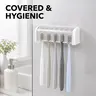 5-Slot Toothbrush Holder with Lid, Self-adhesive Wall Toothbrush Storage Rack, Plastic Bathroom Supplies, Suitable for Dormitories and Showers, Bathroom Accessory, Toothbrush Holders For Bathrooms