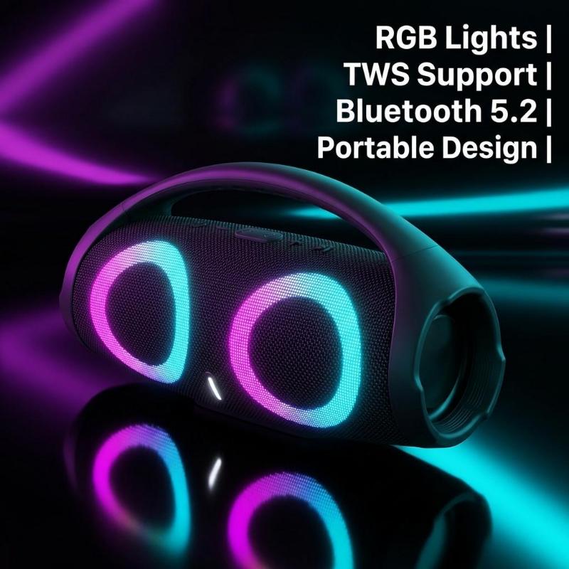 100W high power bluetooth speaker portable RGB colorful light waterproof wireless subwoofer 360 stereo surround TWS FM boombox.