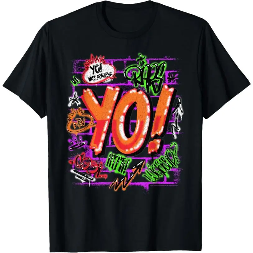 Yo! MTV Raps Classic Graffiti Garment Top, Unisex Cut Round Neck Short-Sleeve Sporty Chic Digital Print Loose Casual Sports Top - Consult Size Chart