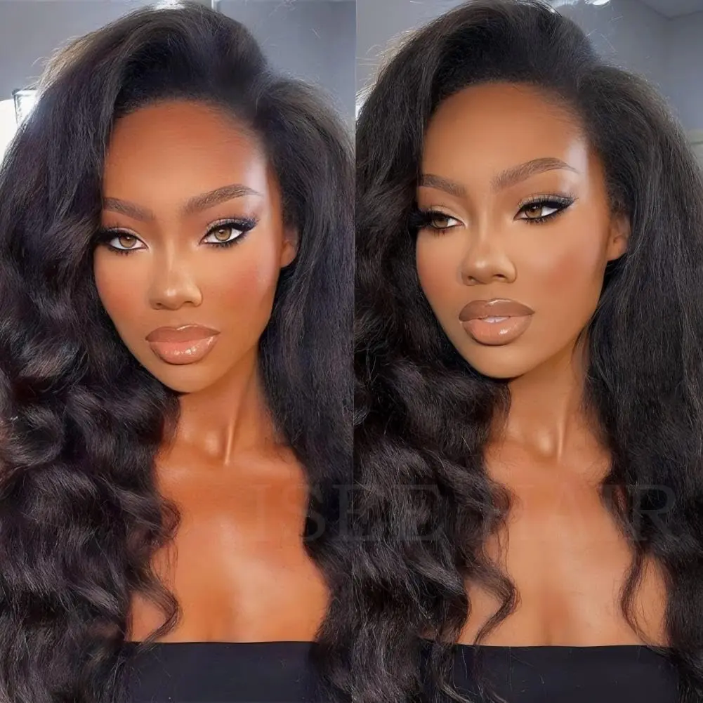Half Wig Kinky Straight Glueless Wigs Human Hair For Women 16 Inch |  Human Hair, 3-In-1 Versatility, 180% Density, No Lace, No Glue, Glueless Wear-and-Go Design, Versatile for  Occasions