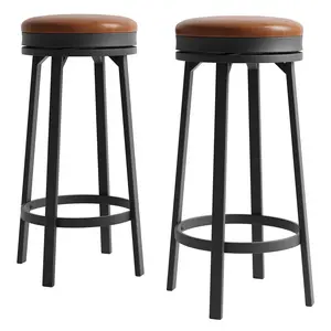 [fathers day gift]360° Swivel Bar Stools Set - 30" Counter Height, Backless Round PU Leather Cushion, Sturdy Metal Frame & Footrest, Waterproof, Modern Kitchen & Bar Furniture, Black or Brown, Set of 2 or 4