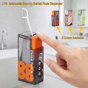 1PC Automatic Pop-Up Portable Oral Floss Dispenser with 10 Dental Floss Picks, Refillable Floss Pick Holder, Travel Size Storage Case for Floss Picks, Hygienic Floss Dispenser for Home, Travel Use
