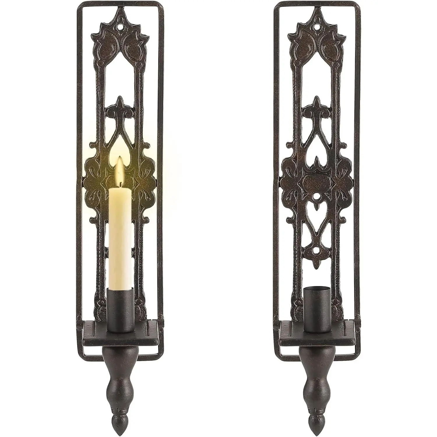 Wall Candle Sconces Set of Two, Cast Iron Wall Sconce Candle Holder, Rectangular Candle Holders Decor Set of 2, Antique Hanging Candle Sconce for Living Room Bedroom Weddings Event