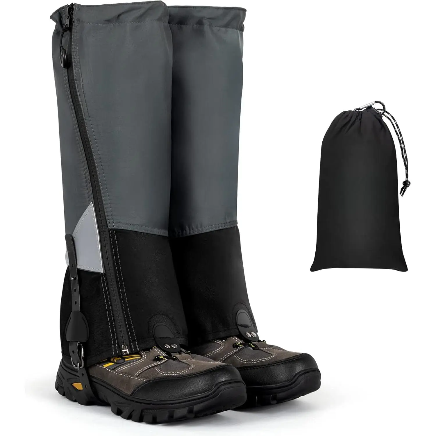 Hiking Gaiters with Upgraded Zipper, Gaiters  Hiking Waterproof, Lightweight Leg Shoe Gaiters  Men Women (Grey&Black, Large)