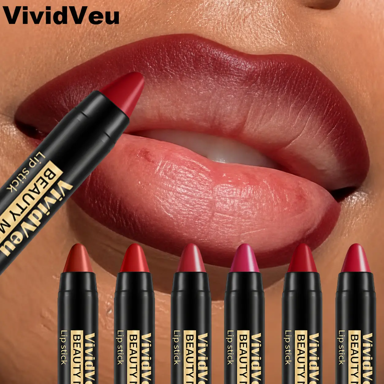 【VividVeu】6-Piece Matte Lip Liner & Lipstick Set with Lip Puff – 2-in-1 high-pigment matte formula. Waterproof, long-lasting, easy to apply, and non-transfer. Perfect for defined lips, beginners, beauty lovers, and gifting. gloss clip zodia nude creme