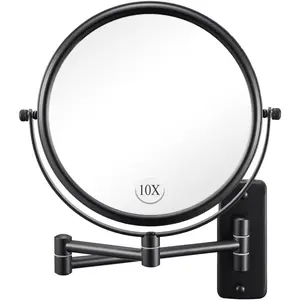 Wall Mounted Makeup Mirror 1X/10X Magnifying Wall Mirror 8 Inch Double Sided 360° Swivel Extendable Bathroom Mirror for Shaving Black