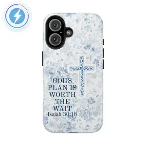 MagSafe Phone Case Christian Phone Case - God's Plan and Cross Design  Vintage Floral and Pastel Blue Aesthetic Phone Cover,   Compatible with iPhone 17 Pro Max 16 Plus 15 14 13 12  for iPhone 17
