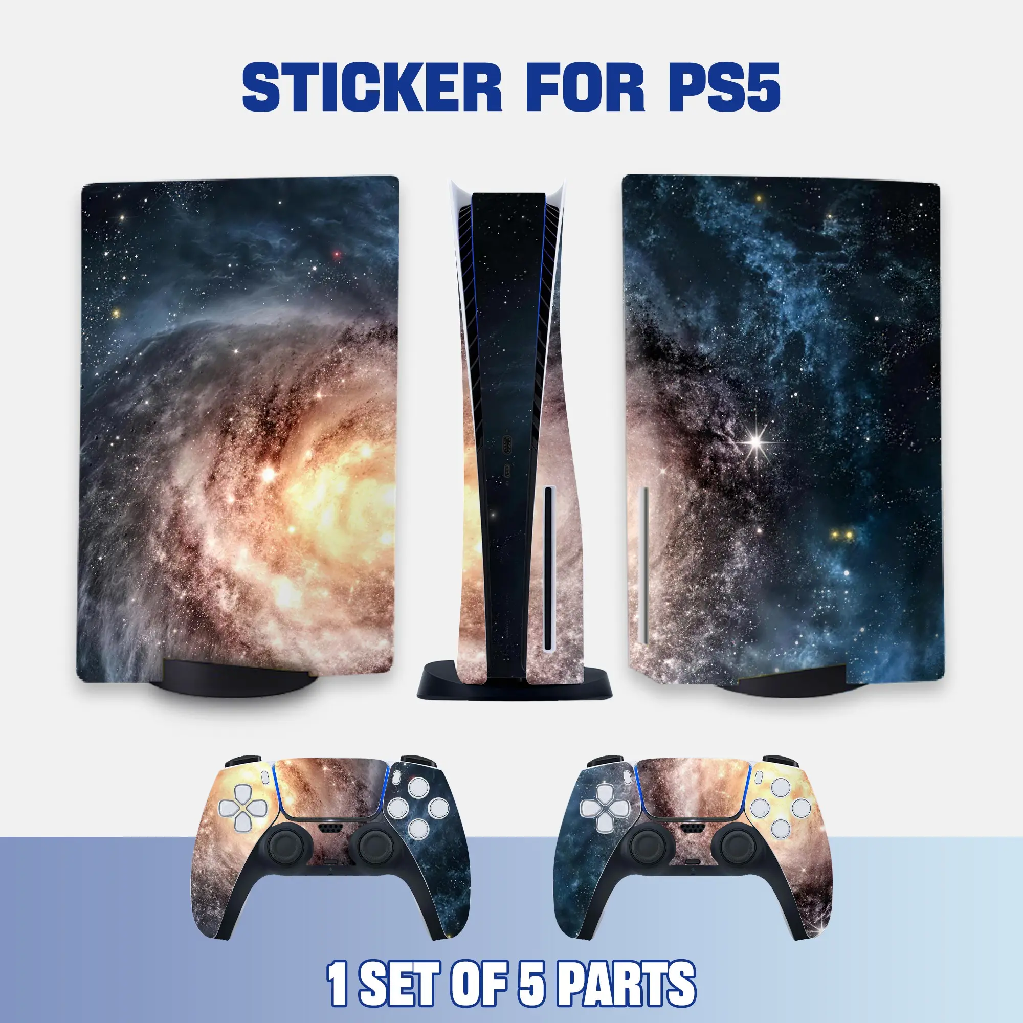Warm Galaxy Nebula Style PS5 Disc Edition Vinyl Skin Sticker for Console & Controllers, Waterproof, Scratch-Resistant, Dustproof, Removable & No Residue
