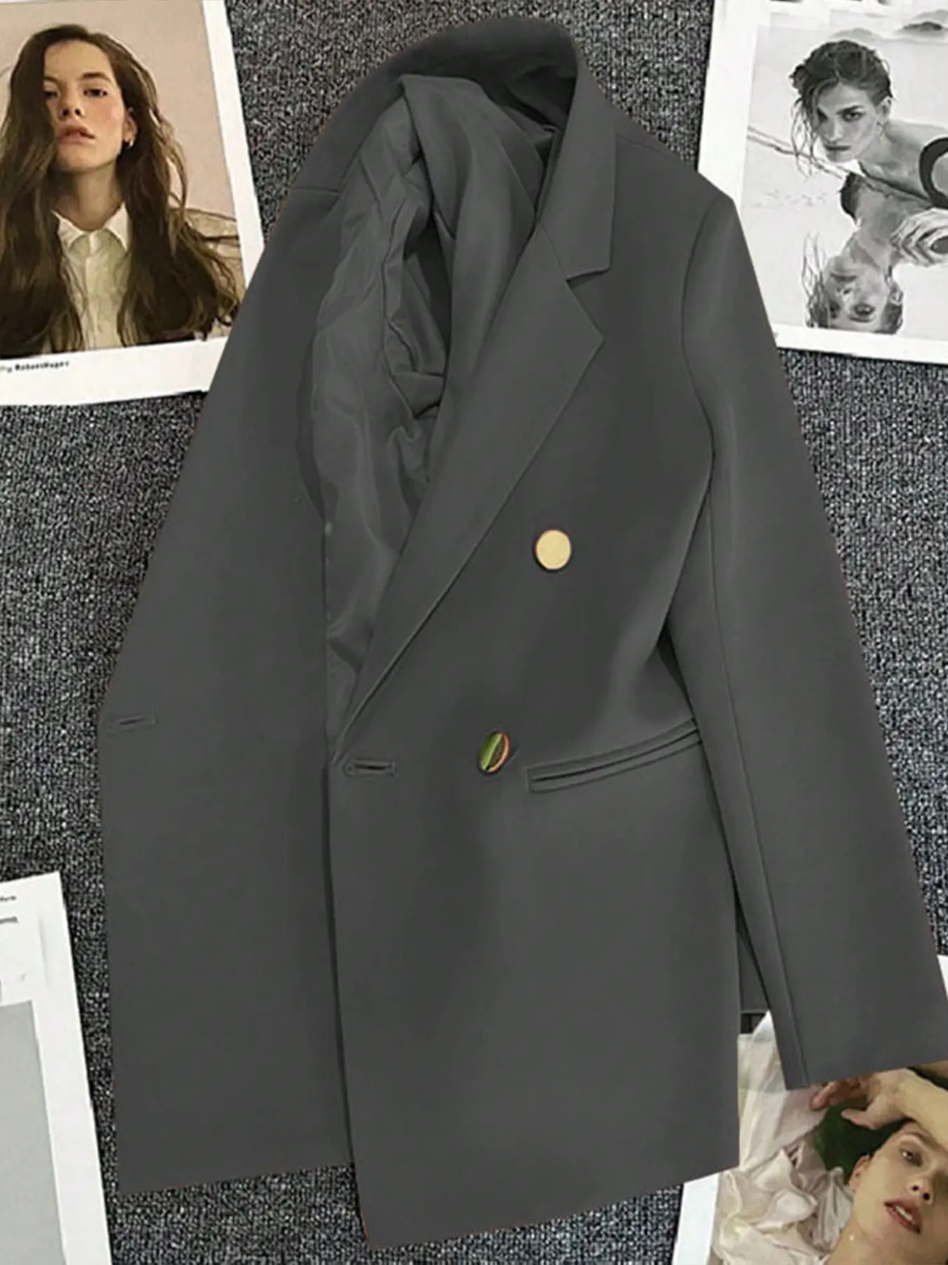 Women's Classic Two-Buckle Jacket, Slim-Fitting Long Sleeve, All-Season Plain Design, Versatile for Office & Casual Wear