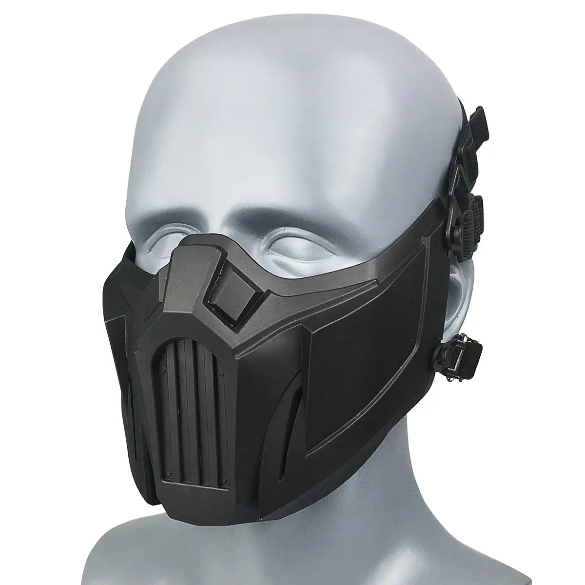 Realistic Steel Warrior Half Face Mask, Dual Headbands for Solo or Helmet Use, Adult Party and Performance Accessory, Costume Mask, 1 Piece