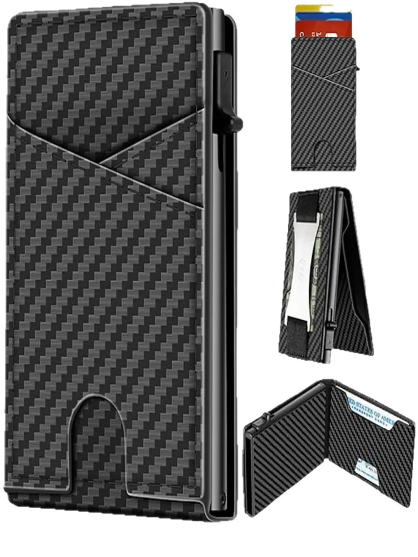 Men's Rfid Anti-Theft Carbon Fiber Card Holder, Automatic Spring Card Metal Slim Wallet, Secure and Stylish Accessory for Men
