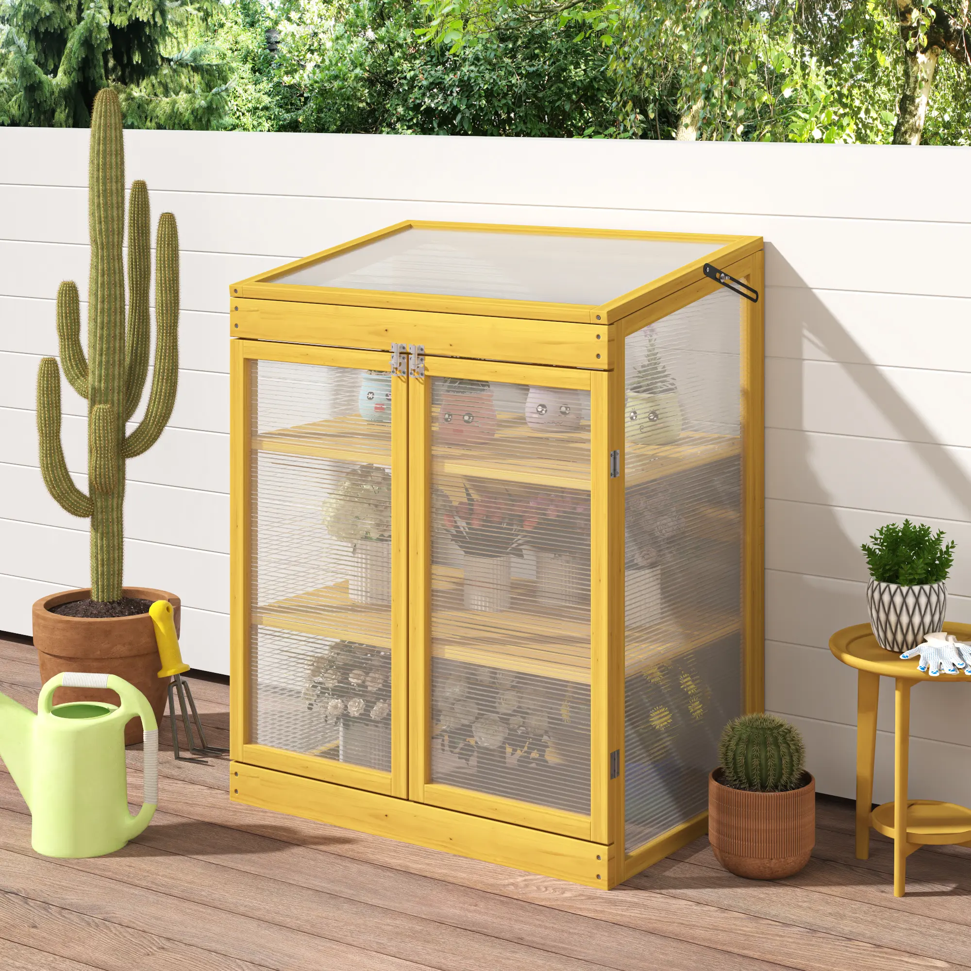 Rectangular ARCH Pine Wood Cold Frame Garden Greenhouse Kit - Portable Plant Enclosure, Outdoor Mini Cabinet with Polycarbonate Panels, 2-Tier Adjustable Shelves, Brown, Plant Warmer for Backyard Gardeners, Patio Home Improvement Supplies