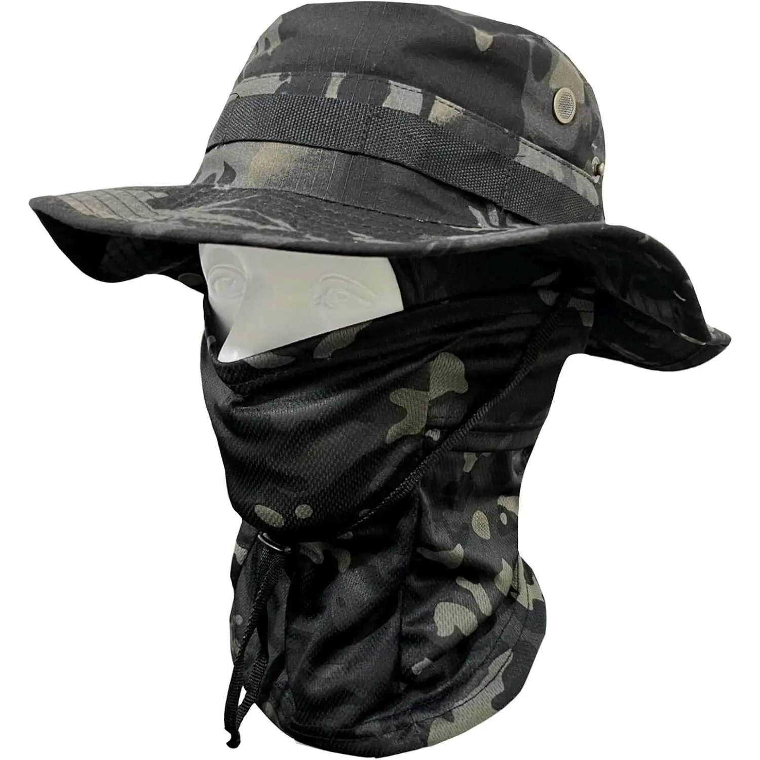 Men Camo Sun Hat  Mask Balaclava Set Sun Protection Boonie Fishing Hat Hiking Cycling Outdoor  Windproof
