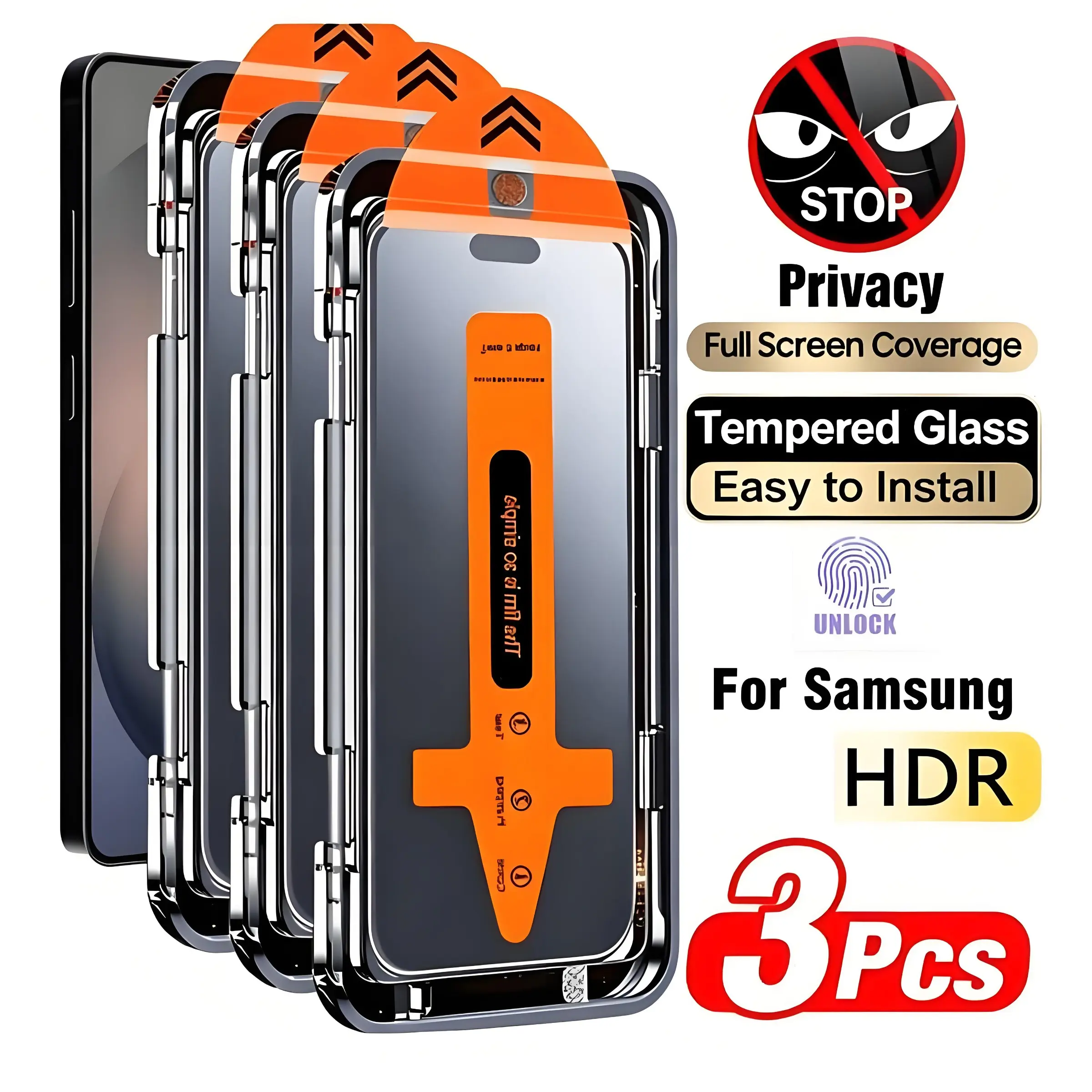 Samsung Galaxy S24/s23+/s26/s25 Ultra ,S22,S21,A35,A36,A37,A55,A56,A57,Privacy Screen Protector, 3-Pack Auto-Align Kit, 9h+ Hardness, Anti-Spy Glass for Gamers
