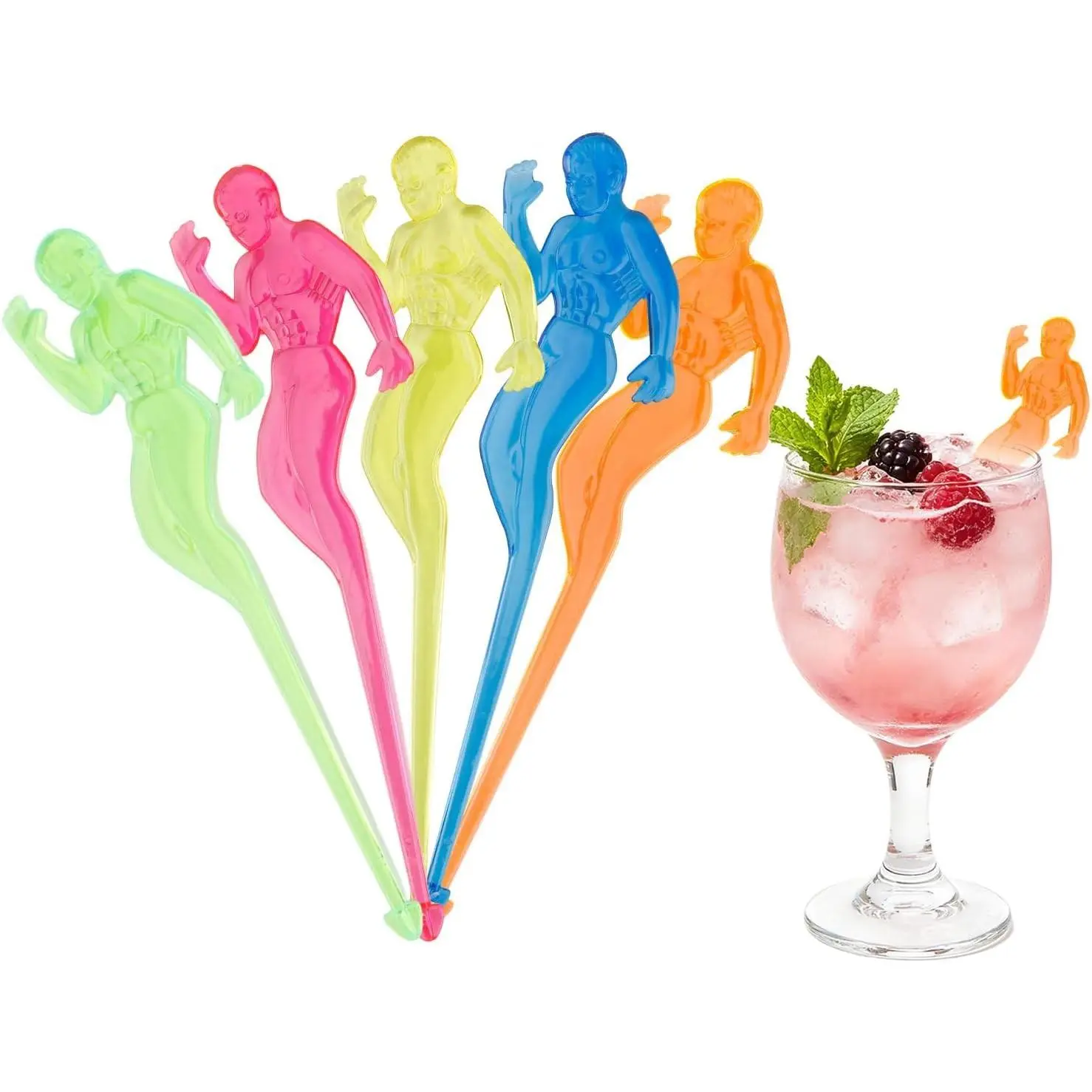 50 PCS Plastic Cocktail Swizzle Sticks Men Fitness Drink Stirrers, Suitable for Home Restaurant Bar, Birthday Wedding Party Favors, Perfect for Cocktails Juices Chocolate Milk