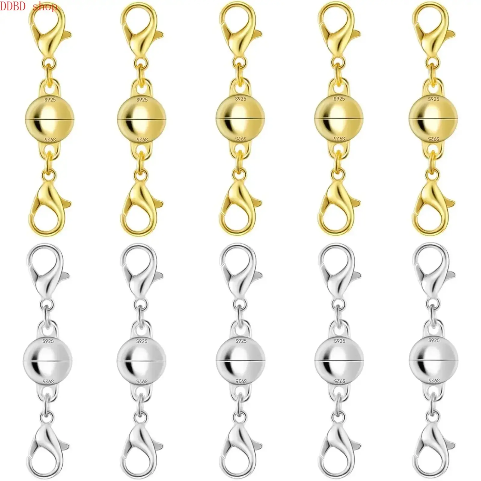 925 Silver Double Lobster Magnetic Necklace Clasps, Magnetic Necklace Clasps and Closures, Double Lobster Clasp Magnetic Jewelry Clasps for Necklaces (10pcs | Gold Silver)