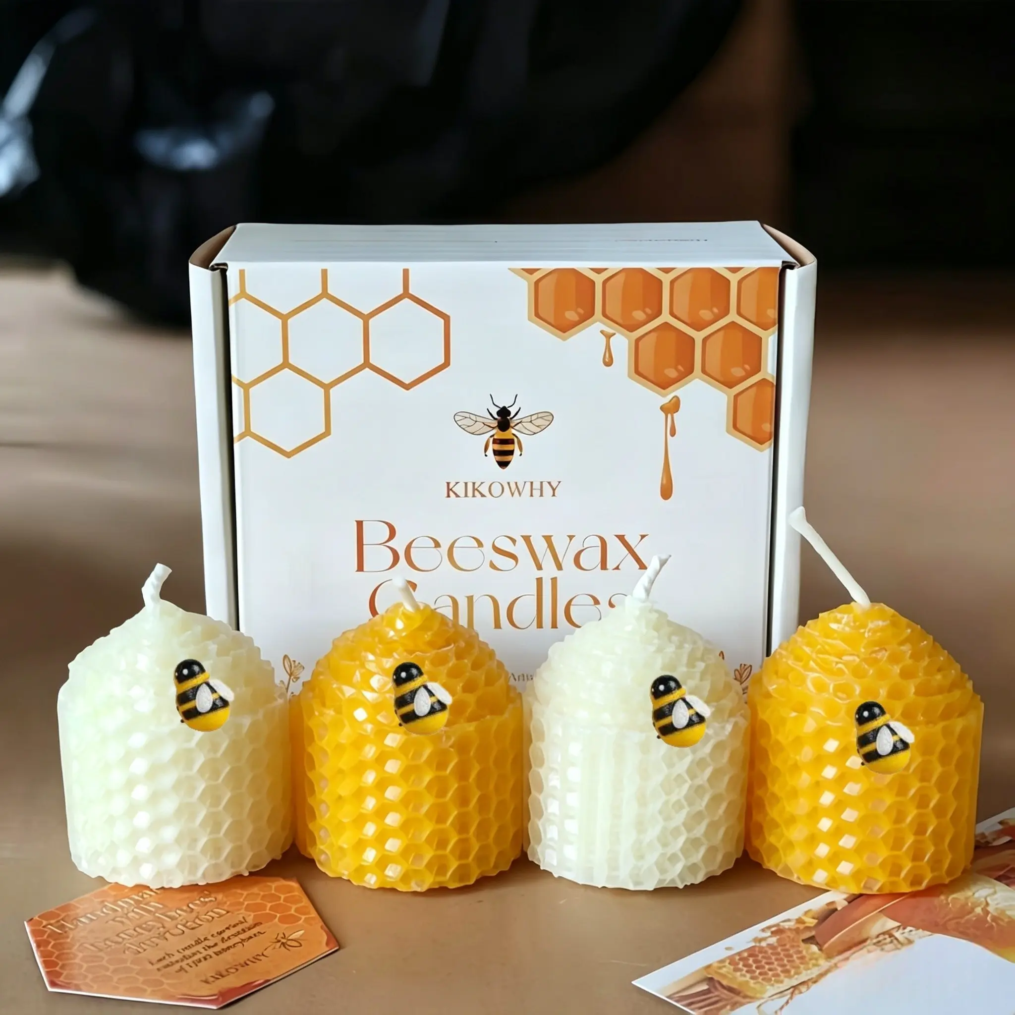 4pcs beeswax candles, ivory white and yellow, Christmas and Halloween atmosphere decoration candles, suitable for home decoration, Home Decor Supplies, holiday gifts, Romantic Candle Gift, Mother's Day, Valentine's Day.  (Size: 4.5cm x 5cm)