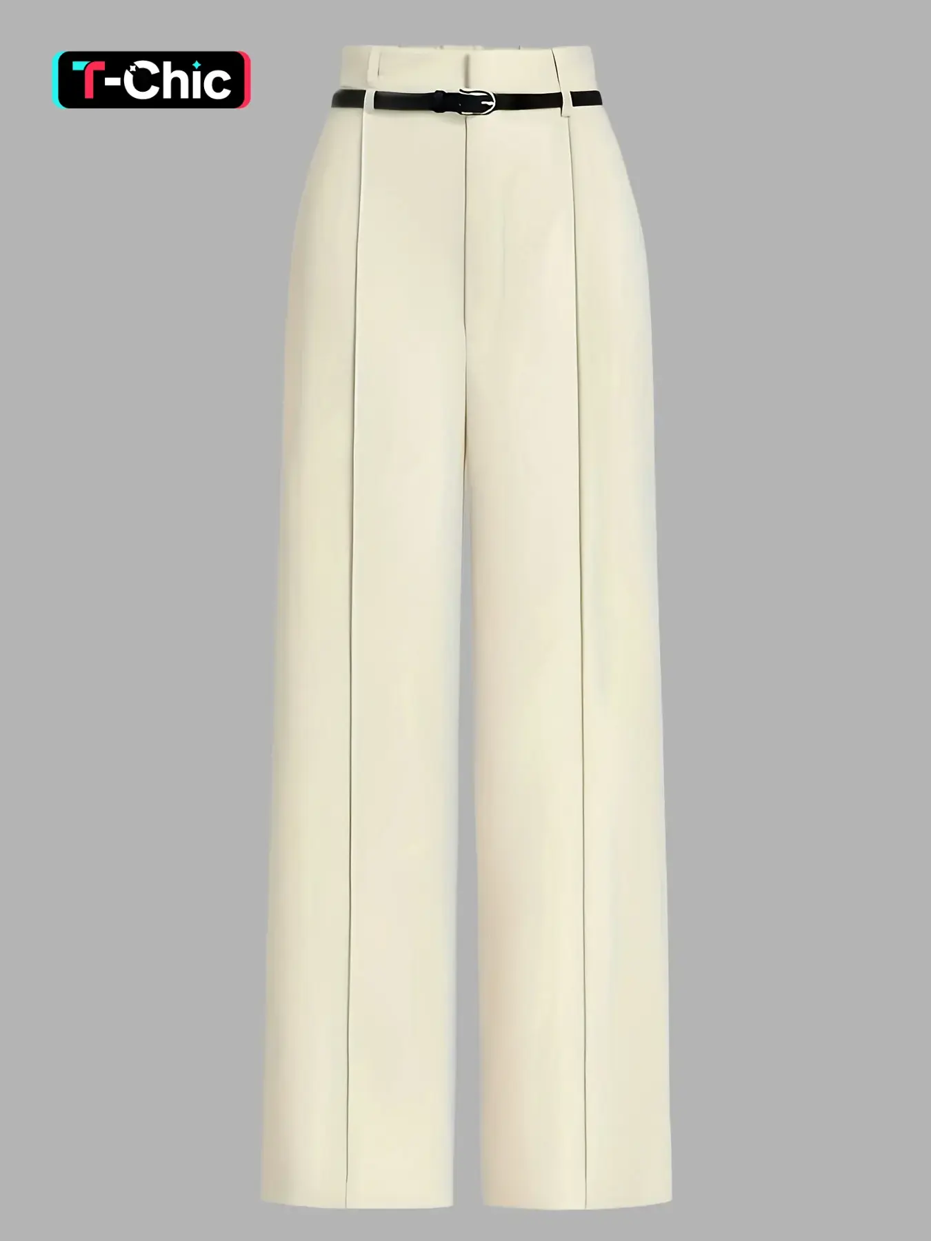 Women's High Waist Wide Leg Dress Pants Matching Thin Belt Front Center Seam Pleated Back Relaxed Straight Leg Tailored Trousers Elegant Office Casual Style Perfect for Work Business Brunch Dates Office Wear
