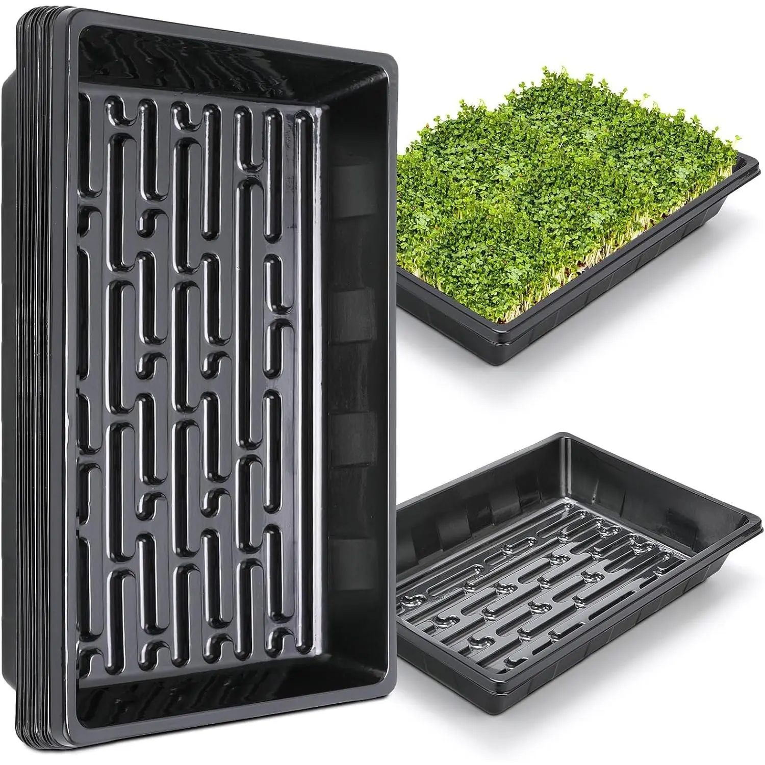 Upgraded 5 Pack  Growing Trays Seed Starting Tray Microgreens Growing Trays Seedling  Germination Starter Tray Transplant Fodder Flats, No Holes, No Leakage,  (1017)