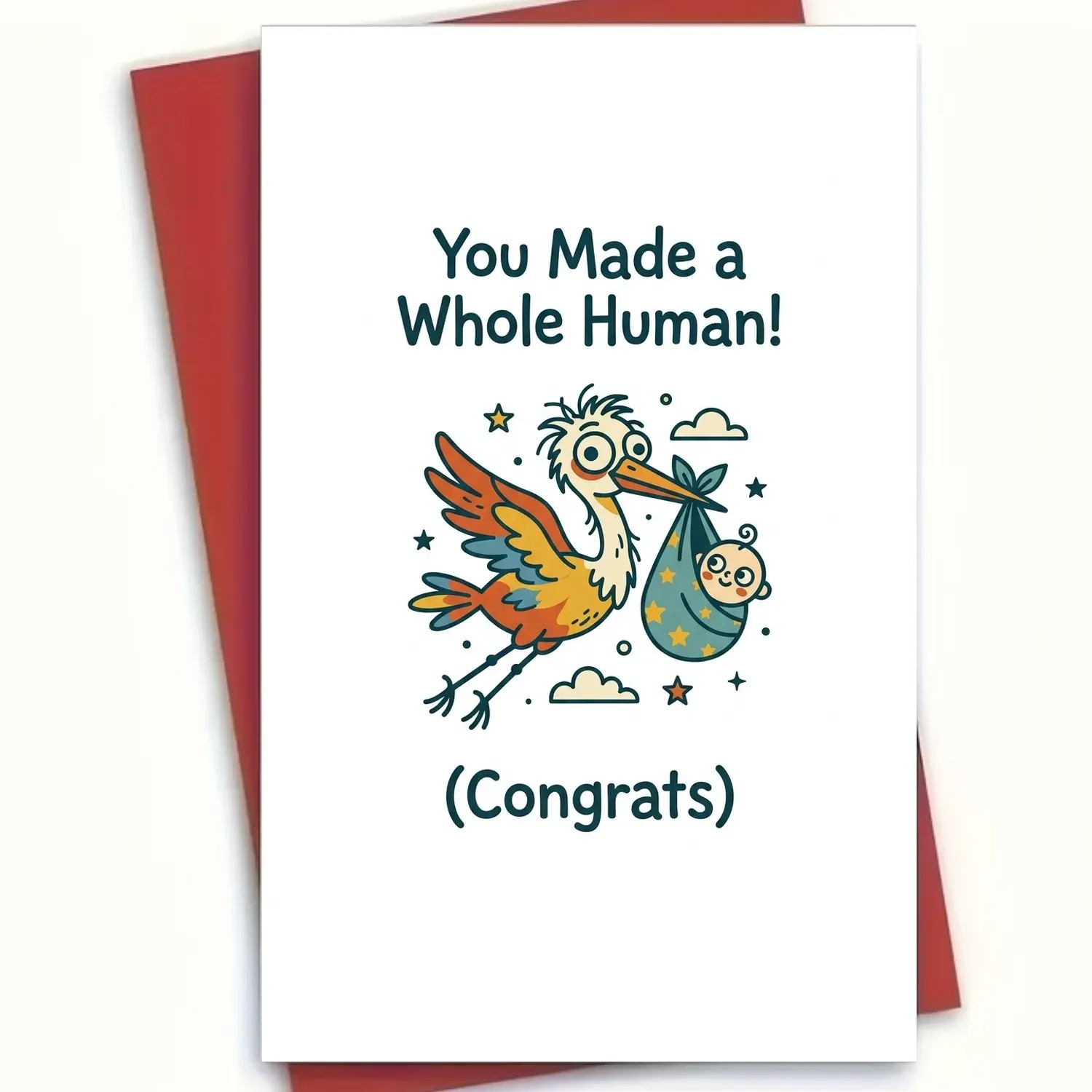 👶 The Cutest Congratulations Card for New Parents! You Made a Whole Human Stork Delivery Baby Card 5x7 Blank Greeting Card with Envelope Perfect Baby Shower Party Gift for First Time Parents 🎉 Nursery Room Decor Baby Keepsake for Family