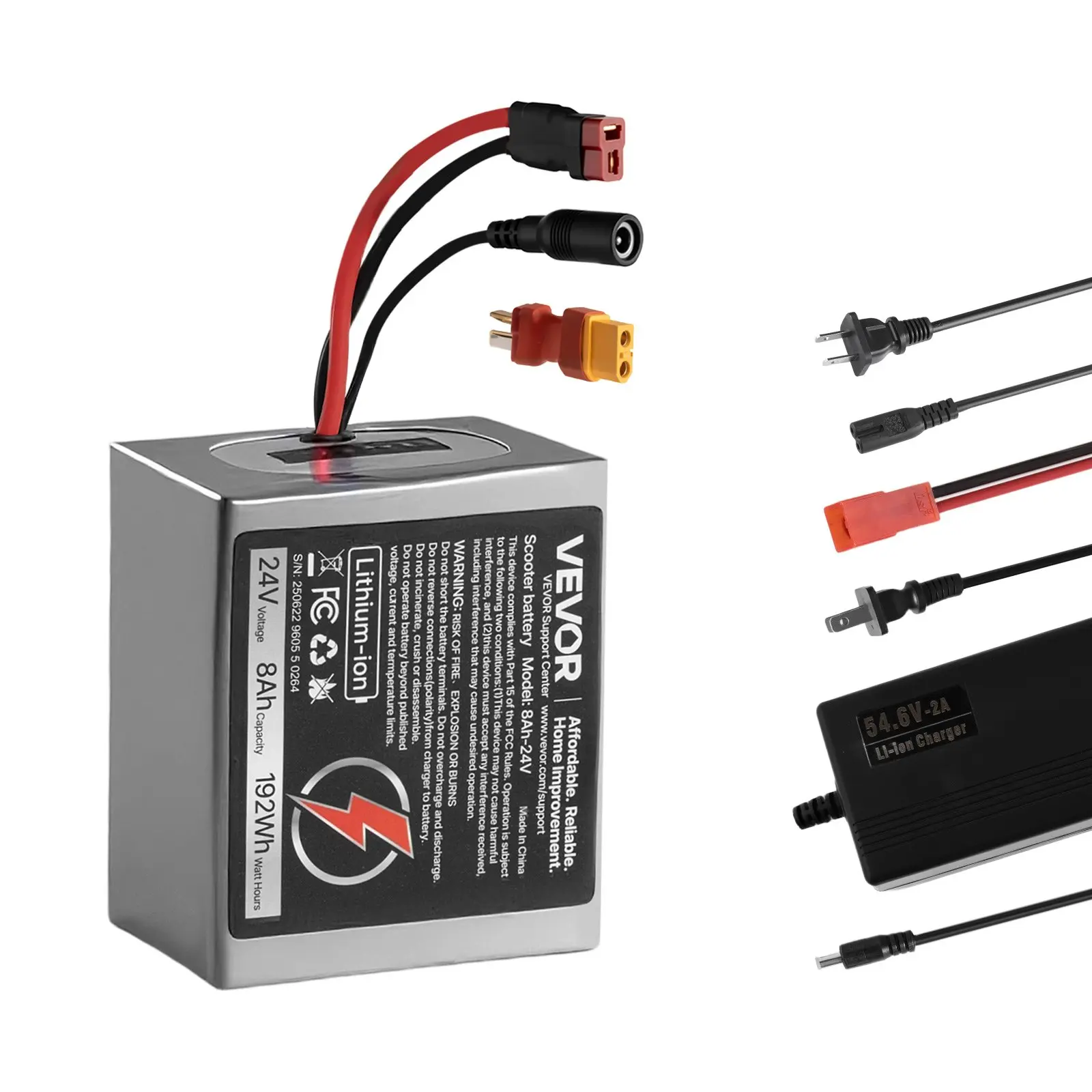 24V Electric Scooter Battery, 8Ah, Ebike Lithium Battery Pack with 30A BMS, Charger, T-Plug Expansion Cable, 500+ Cycles, Compatible with 1920W Motors, for Electric Bikes Bicycles, Scooters