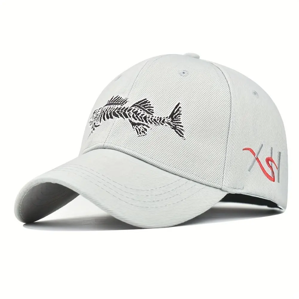 Unisex Fish Embroidery Peaked Breathable Outdoor Hat - Adult Casual Sports Cap, Fishing Accessory for Sports & Outdoor Activities, Embroidered Detail, Sporty Peak Cap