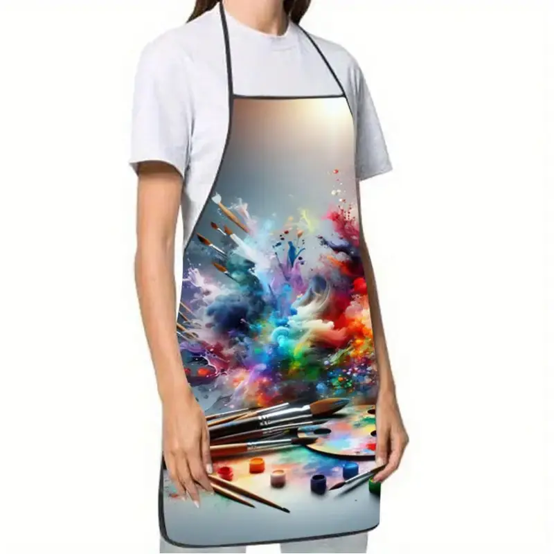 1pc Apron with a Colorful Paintbrush-themed Pattern, Suitable for Men and Women for Painting and Home Kitchen Use, Kitchen Aprons