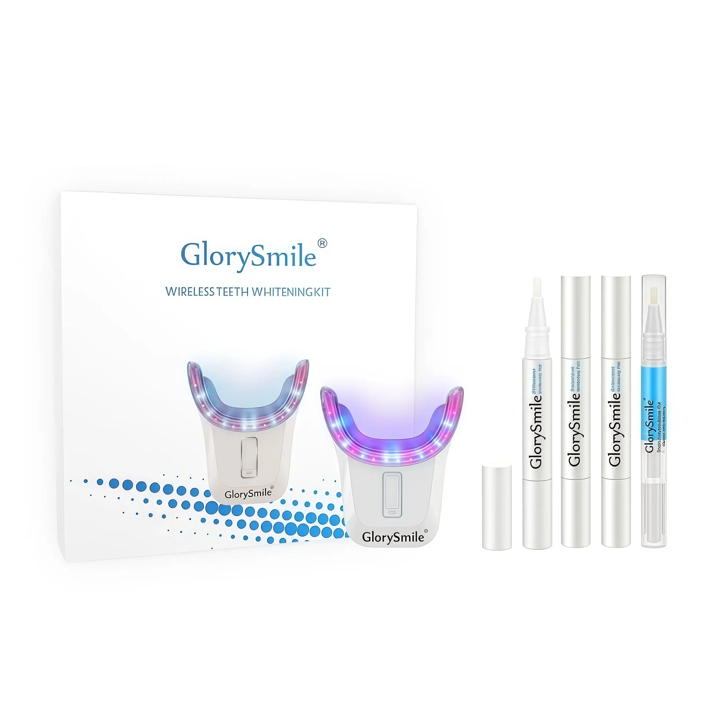 Wireless Teeth Whitener Kit with 32 Red & Blue LED Light Tray and Peroxide-Free PAP Gel Pen, Removes Coffee & Tobacco Stains with 16-Minute Timer, Whitening, Oral, Antibacterial, Stain Removal, 16-Min Timer, Teeth Brightener, Charging Cable