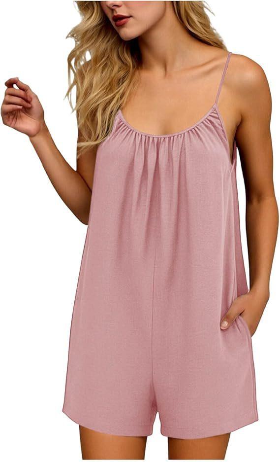 2026 New Women's One-Piece Pants Casual Sleeveless Tank Top Short Skirt Overalls with Narrow Straps and Pockets