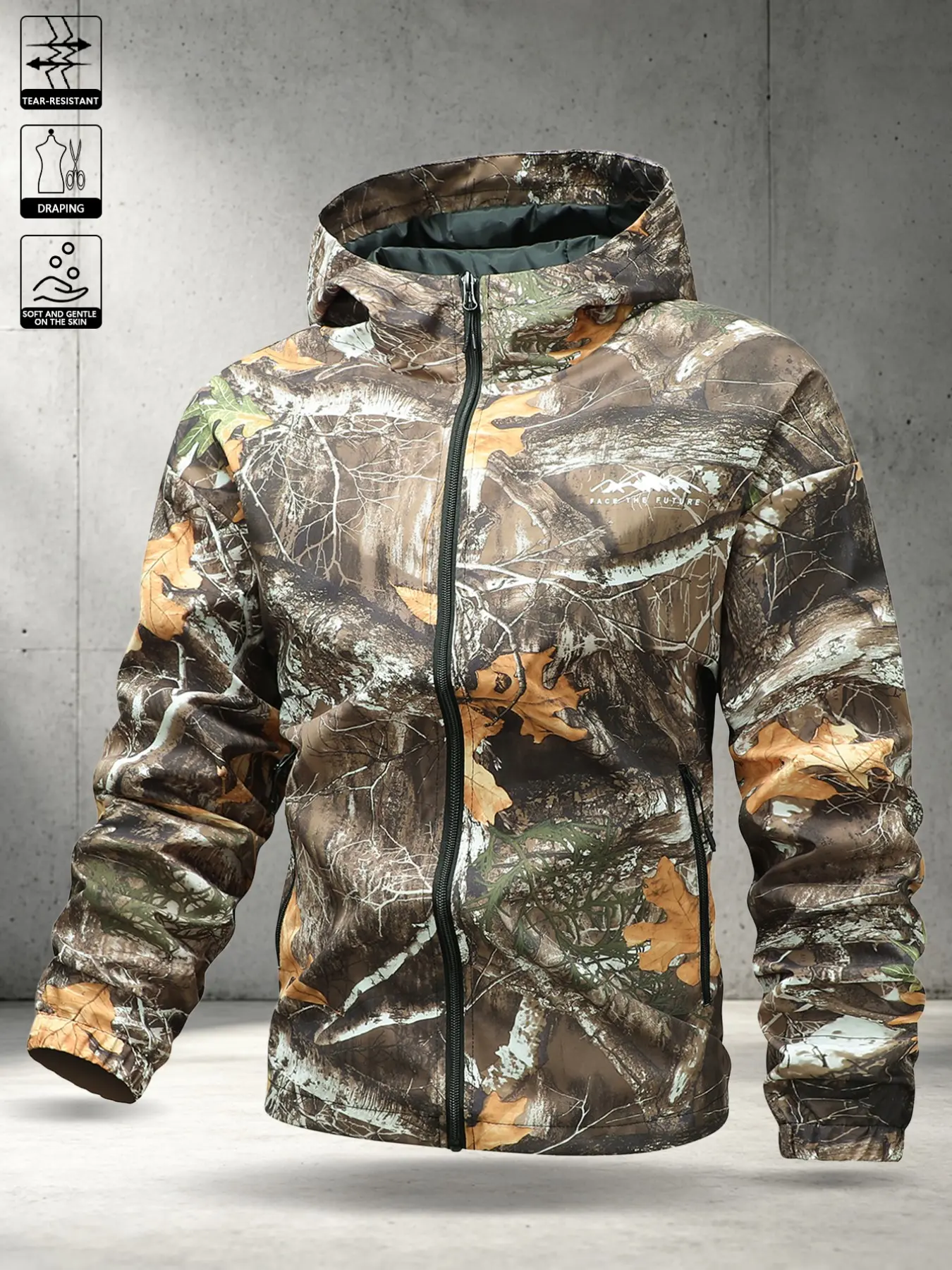 Men's Camo Hoodie Flying Jacket, Camouflage Long Sleeve Loose Fit, Drawstring Adjustable, Casual All-Season Outerwear, Youth Retro Style