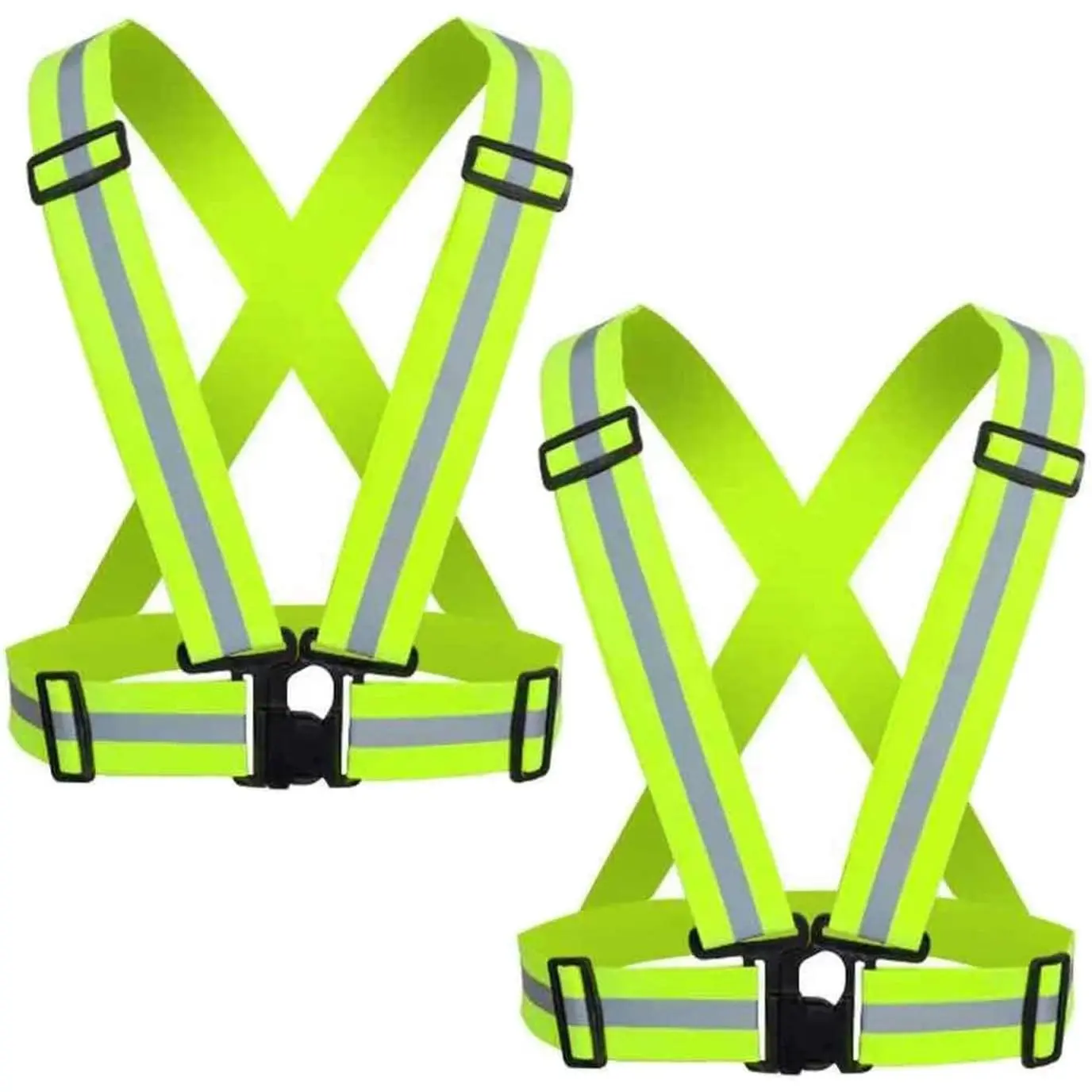 Unisex High Visibility Reflective Safety Vest 2-Pack, Polyester Gear with Adjustable Elastic Straps, Hook-and-Loop/Velcro Closures, Lightweight Portable for Biking, Running (Father's Day Gift Option)