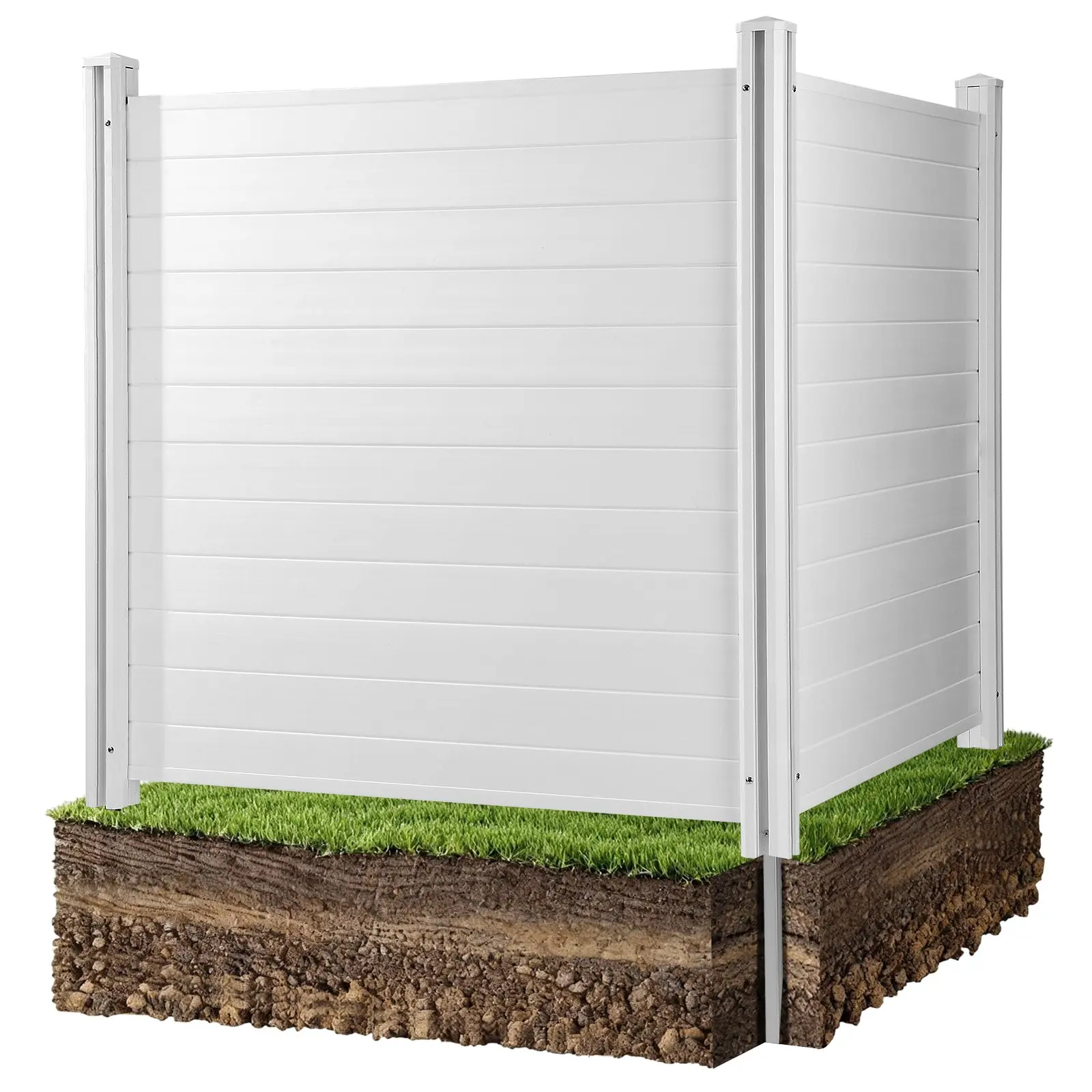 【Summerfinds】VEVOR 2-Panel PVC Weatherproof Outdoor Privacy Fence, 50x50in Privacy Cover Fence Panel with 27.6in Ground Stakes, Ideal for Trash Can, A/C Units, 50X50 Inch, Pool Equipment, Easy To Install