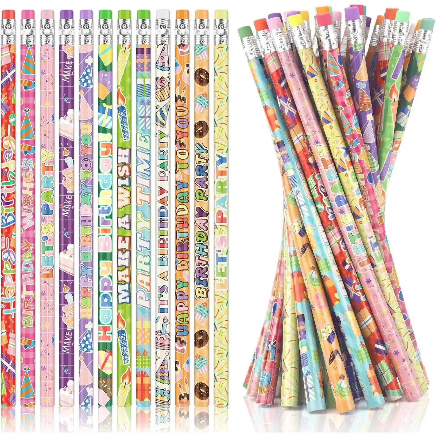 48 count Happy Birthday Pencils Bulk for Students, 12 Fun & Colorful Designs Wooden Pencils for Classroom Birthday Gifts, Student  Prizes from Teacher, Birthday Party Favors for
