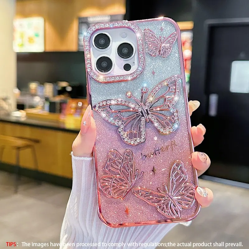 Butterfly Pattern Phone Case, Phone Shell, Rhinestone Decor Phone Protective Cover, Phone Accessories Compatible with iPhone 17 16 15 14 13 12 11 Pro Max Plus, Casing, Durable TPU Protector