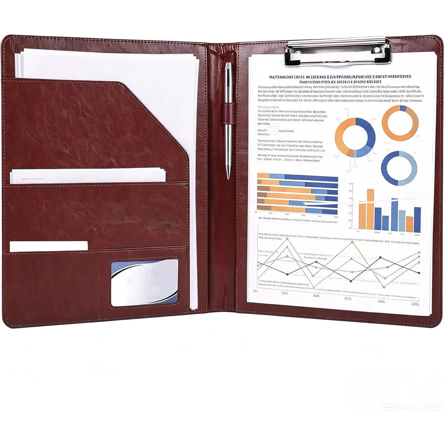 Padfolio Portfolio Binder, Faux Leather Folder, Resume Interview Legal Document Organizer, Letter Sized Writing Pad w/Business Card Holder, A4 Professional Folio for Office Conference (Brown)