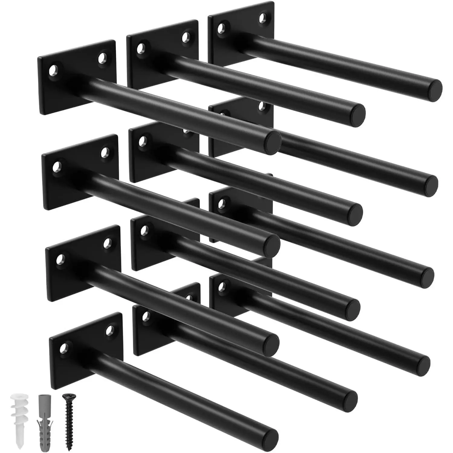 LEOPO 12-Pack 6in Minimalist Industrial Raw Metal Wall Hidden Concealed Blind Shelf Brackets, Invisible Black Coated Supports for Wood Shelves, Perfect for DIY Decor, Fits Kitchen, Bathroom, Steel